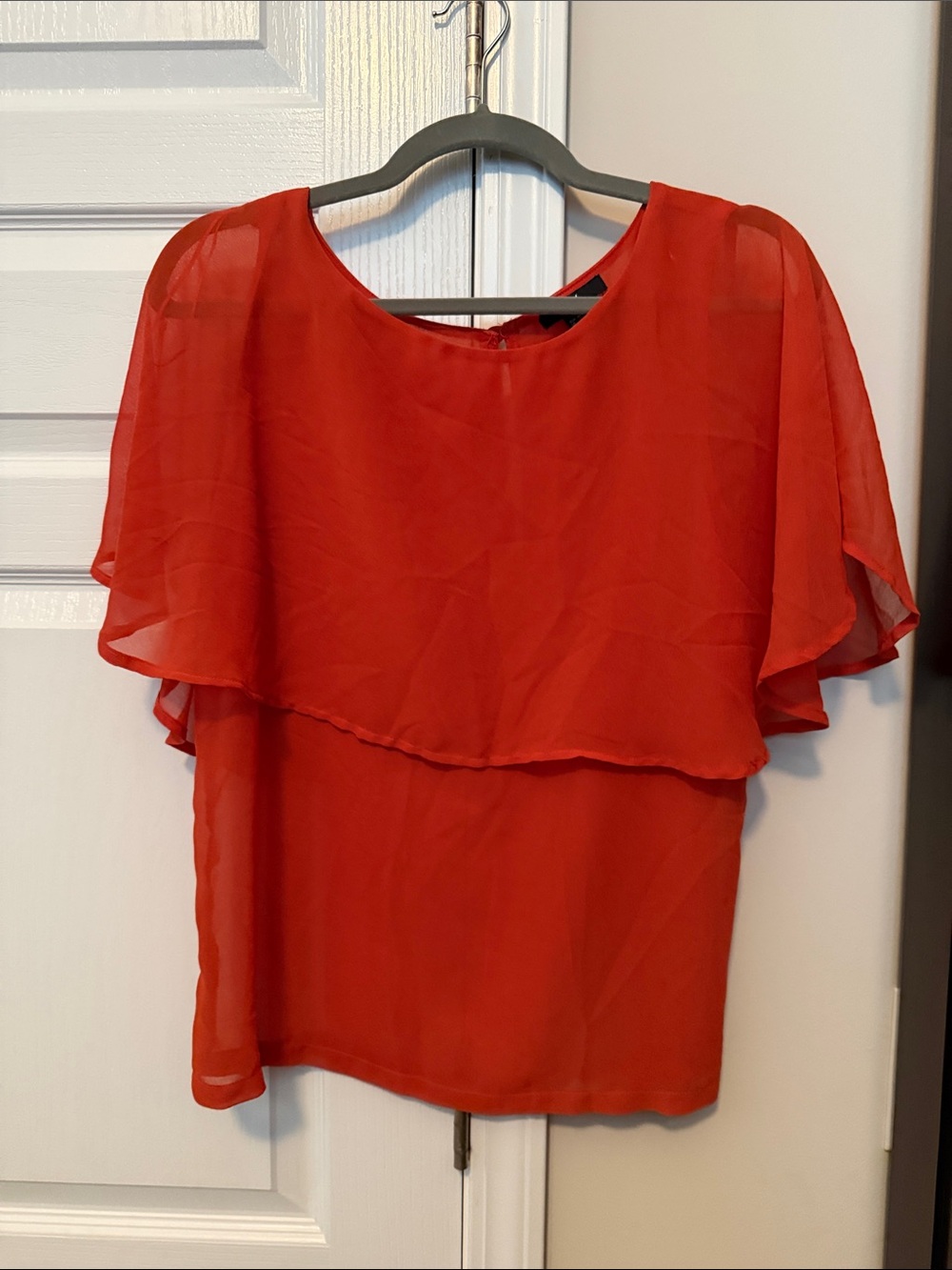H&M Red Chiffon Flutter Sleeve Blouse